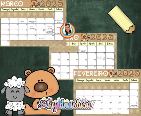 Calendários Ursinho Cute 2025