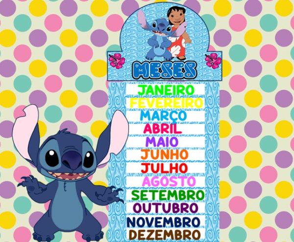 Cartaz com meses do ano Lilo e Stich